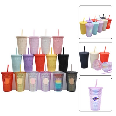 16 oz Plastic Tumblers with Lids Straw Coffee Cup